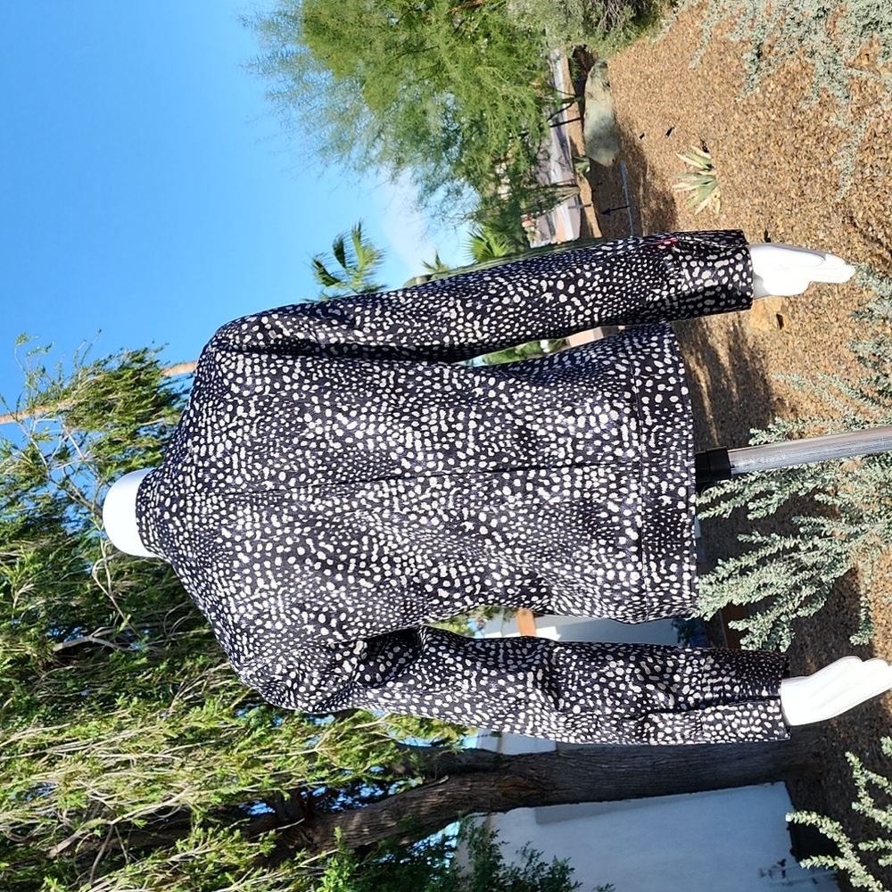CHICOS Red Owl Lined Moto Jacket 0 Small Wearable Art Statement Zip Work Office - Picture 5 of 16